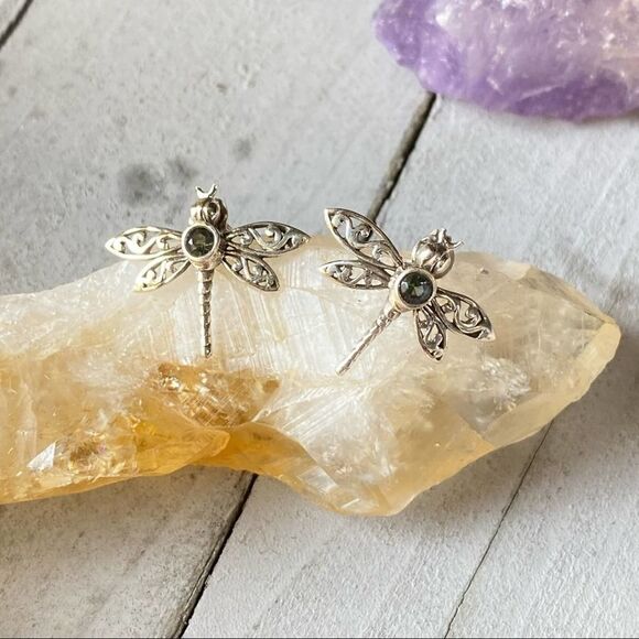Dragonfly Filigree Rainbow Topaz Solid Sterling Earrings - Picture 5 of 6